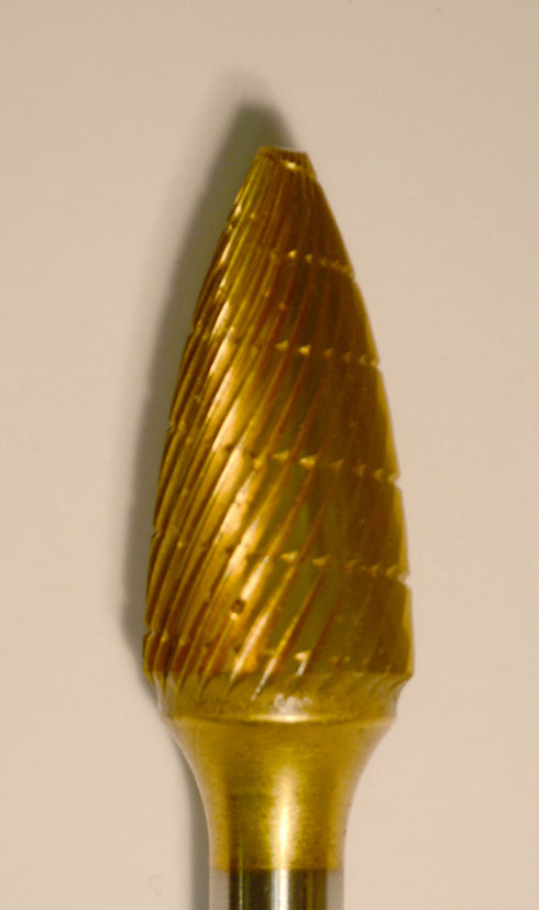 Flame 1/2" TNT-Coated Dual Cut Regular Carbide Bur w/ 1/4" Shank C1/2-GOLD